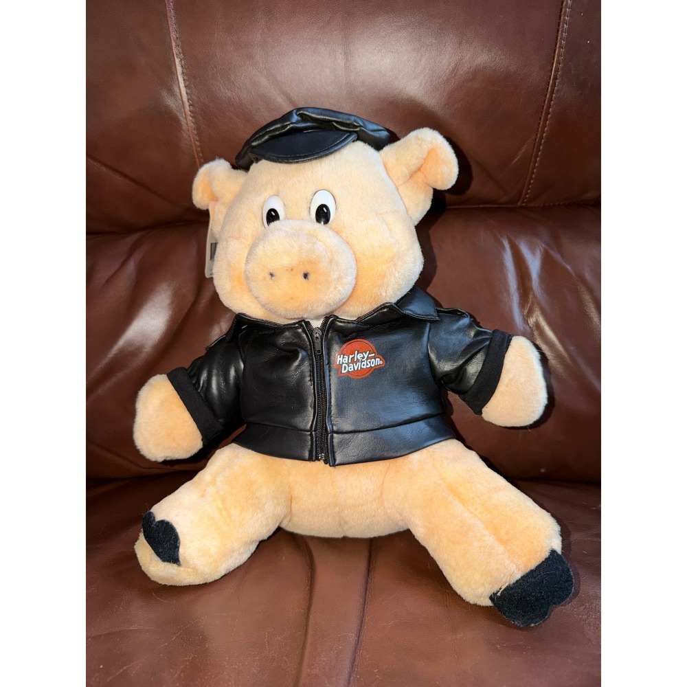 Vintage 1993 Harley-Davidson Hog Pig Plush Biker Jacket Hat Play-By-Play NWT